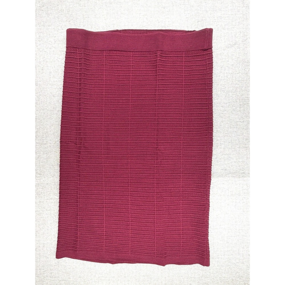 Loft Outlet Womens Burgundy Ribbed Knit Pencil Skirt Size M Wine Textured Midi